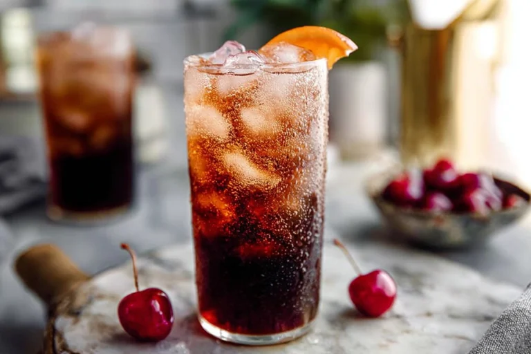 Glass of Homemade Dr. Pepper on a modern kitchen counter