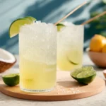 homemade electrolyte drink with coconut water and lime slices