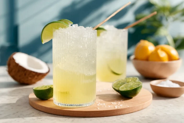 homemade electrolyte drink with coconut water and lime slices