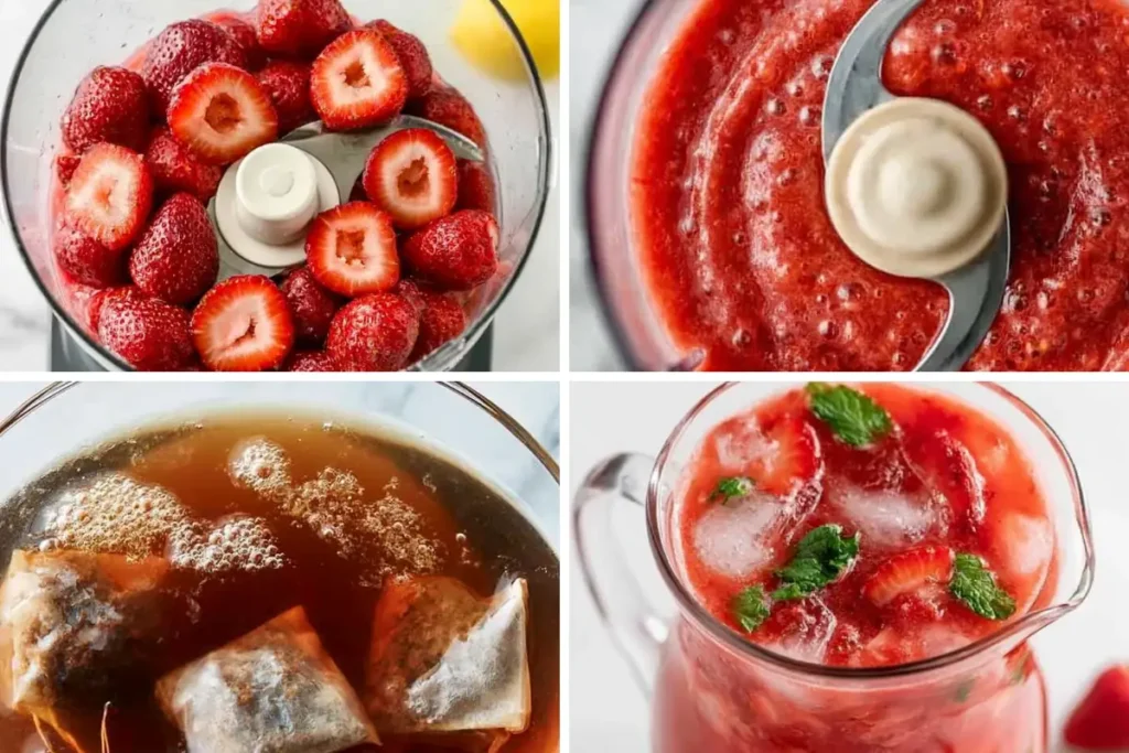 Strawberry Iced Tea with Fresh Berry Purée and Lemon 4 How to make Strawberry Iced Tea with fresh purée, brewed black tea, lemon, and ice