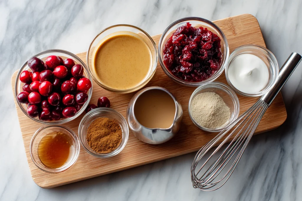 Ingredients for Iced Cherry Chai Starbucks Copycat arranged in bowls on modern kitchen counter