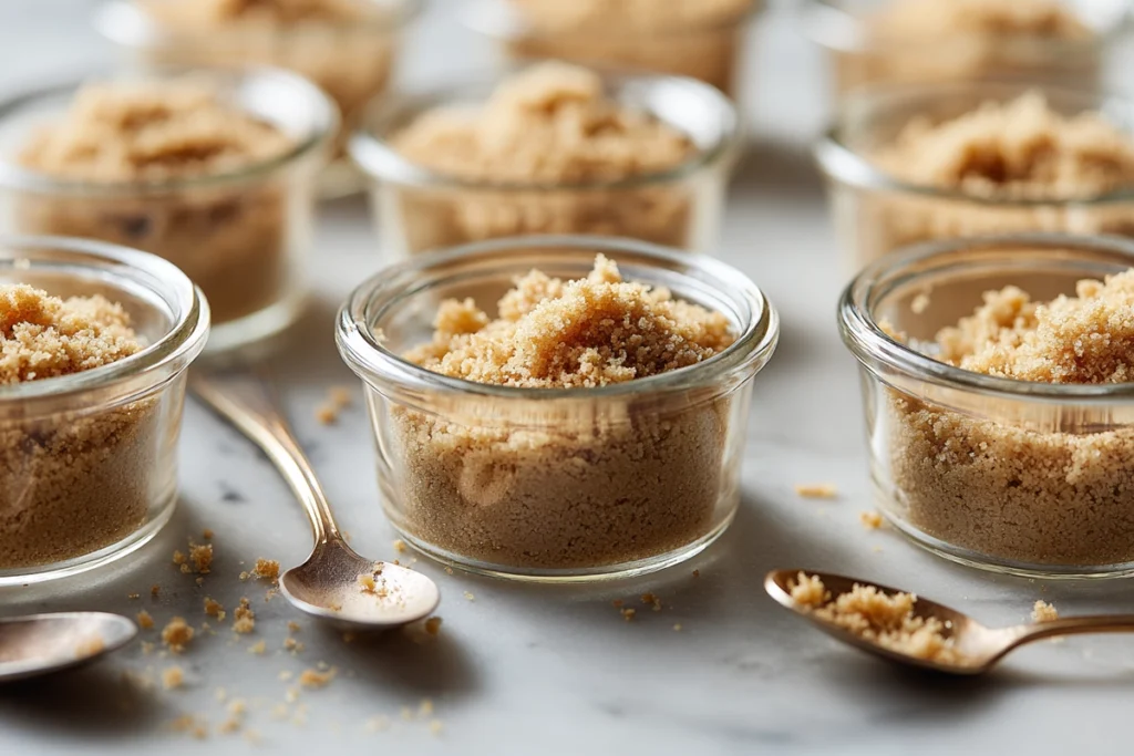 overhead view of cookie base layer for Kinder Delight Verrines