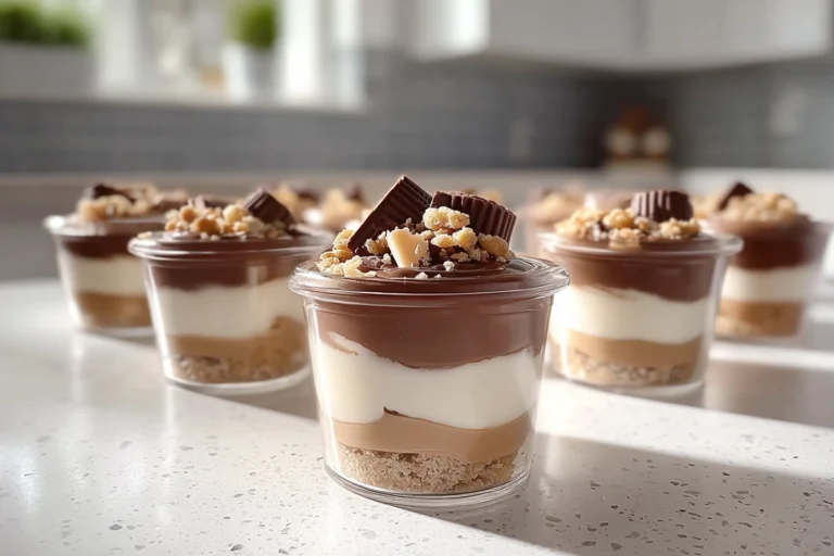 photorealistic Kinder Delight Verrines hero shot in modern kitchen