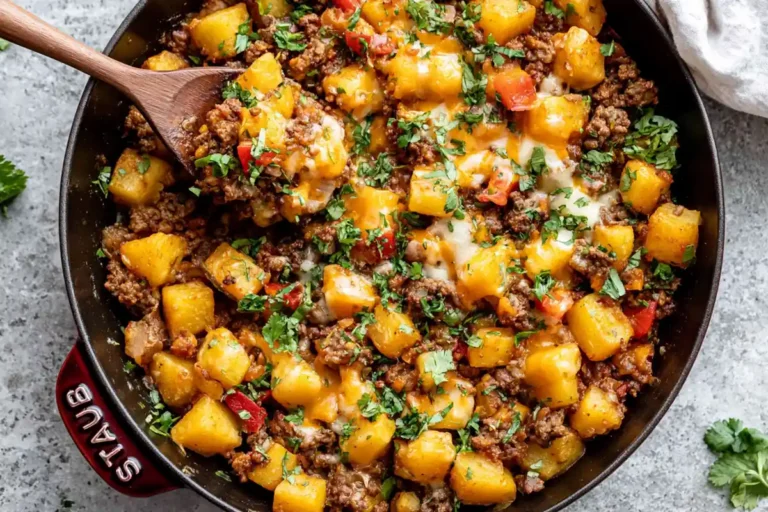 Mexican Ground Beef and Potato Skillet with Melted Cheese 9 Mohamed Ayad's Mexican Ground Beef and Potato Skillet Recipe with melted cheese and cilantro