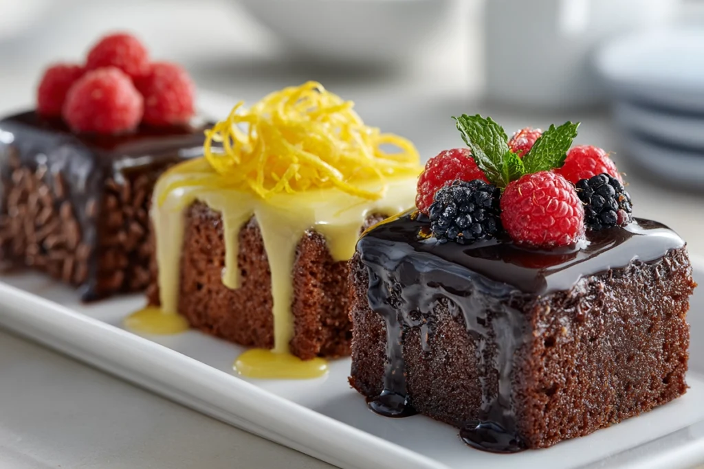 assorted mini cakes in different flavors on modern platter