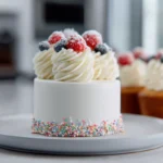 photorealistic mini cakes on modern plate in bright kitchen