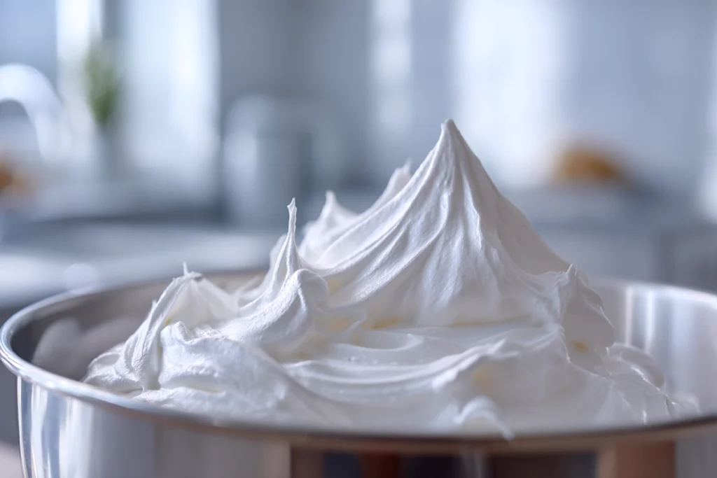 Close-up macro image of stiff-peak meringue for mini chiffon cupcakes