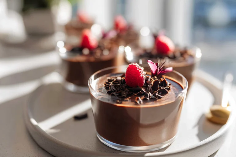 Photorealistic hero shot of Mini Chocolate Mousse Cups in a modern kitchen