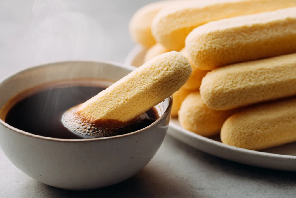 Ladyfingers beside a dish of espresso for making mini tiramisu cups