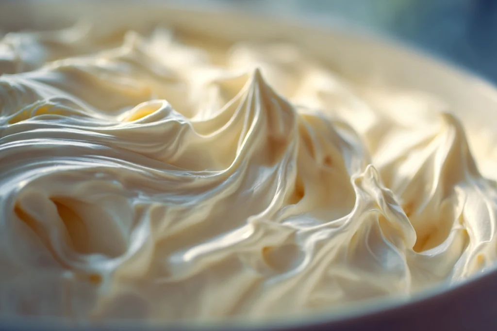 Macro close-up of whipped mascarpone cream used for mini tiramisu cups