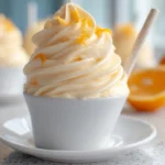 Disney copycat Orange Whip with whipped topping and orange zest, photorealistic image.