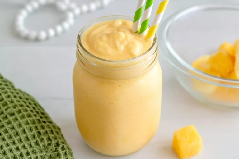 Mohamed Ayad's Pineapple Orange Smoothie Recipe served in a mason jar with fresh pineapple