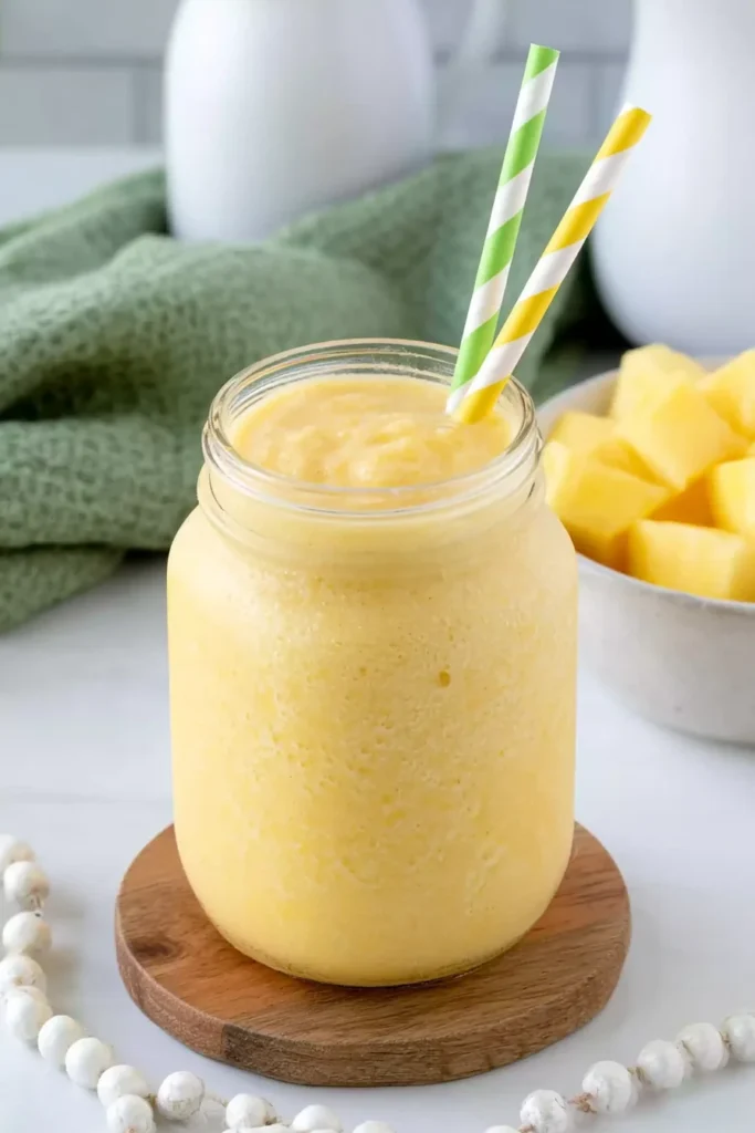 Freshly blended pineapple orange smoothie with a thick and creamy texture