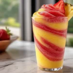 photorealistic hero shot of Pineapple Strawberry Swirled Slushies on modern kitchen counter