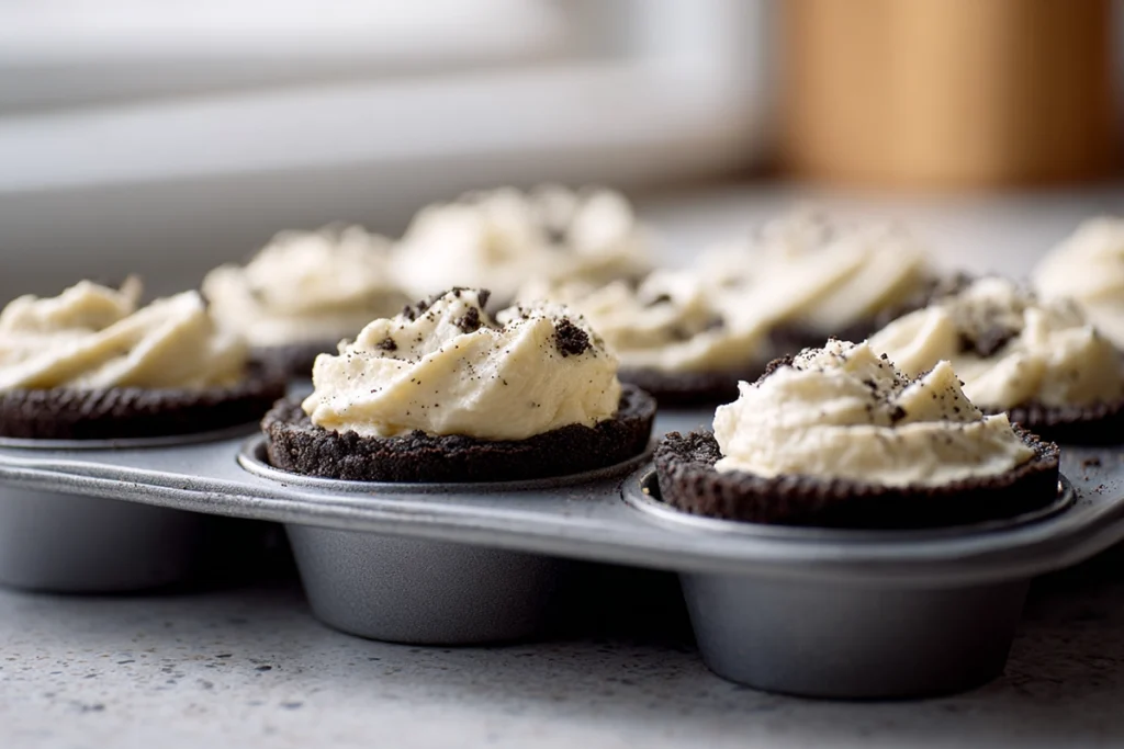 Cheesecake filling added to Oreo Cheesecake Cookie Cups