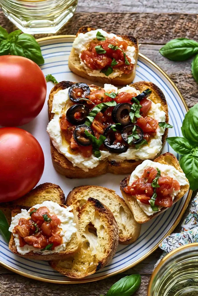 Bruschetta Dip with Creamy Boursin and Fresh Tomatoes 4 Bruschetta Dip Served on Crostini with Boursin, Tomatoes, and Fresh Basil