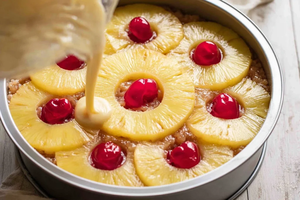 close-up caramel topping being prepared for pineapple upside-down cake