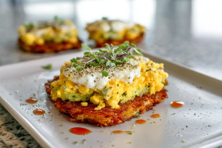 hero image of protein loaded breakfast hash browns with crisp potatoes and toppings