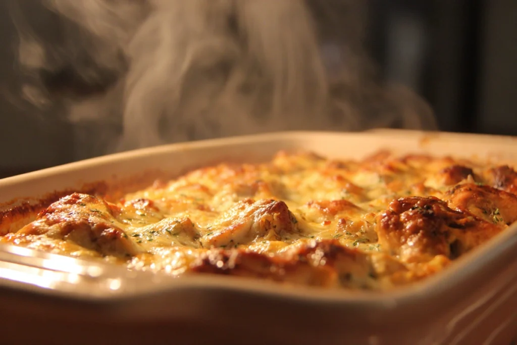 freshly baked ranch chicken with golden melted cheese and creamy sauce