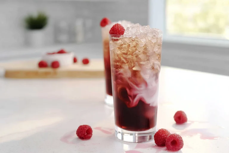 Hero image of Raspberry Dream Dirty Soda recipe in a modern kitchen