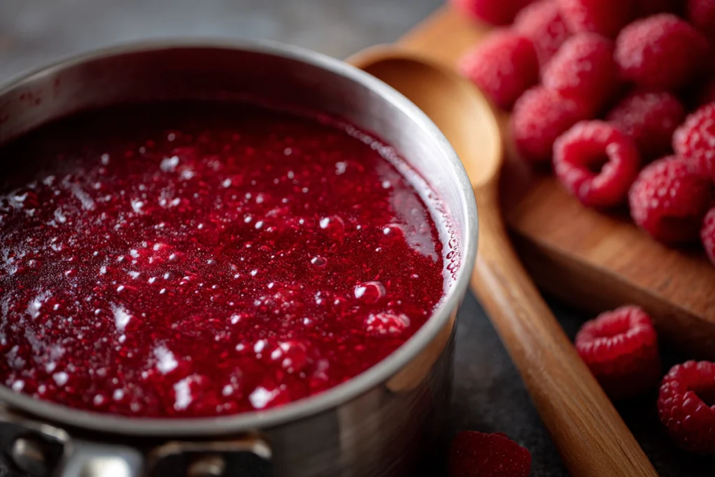 Whipped dark chocolate mousse being prepared for raspberry mousse cake