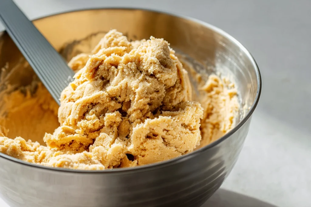 close-up cookie dough for salted caramel cheesecake cookies with graham crumbs