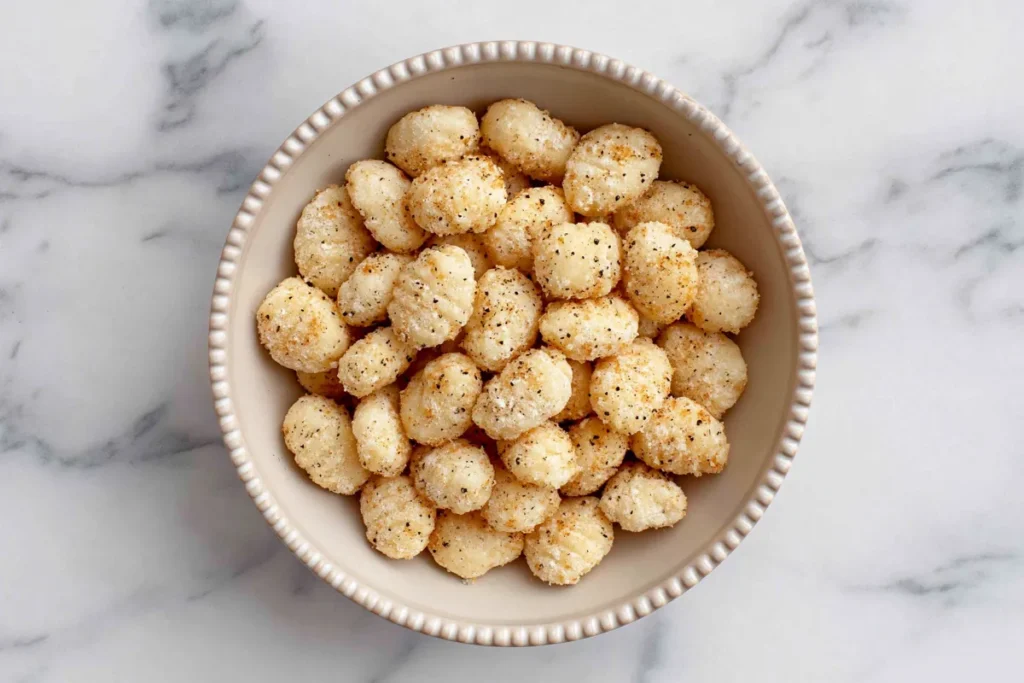 Crispy Air Fryer Gnocchi for an Easy No-Boil Side 3 Air Fryer Gnocchi tossed with olive oil, parmesan, garlic, oregano, salt, and pepper