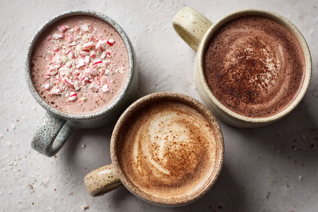 whisking semi-homemade hot chocolate mix ingredients in modern kitchen