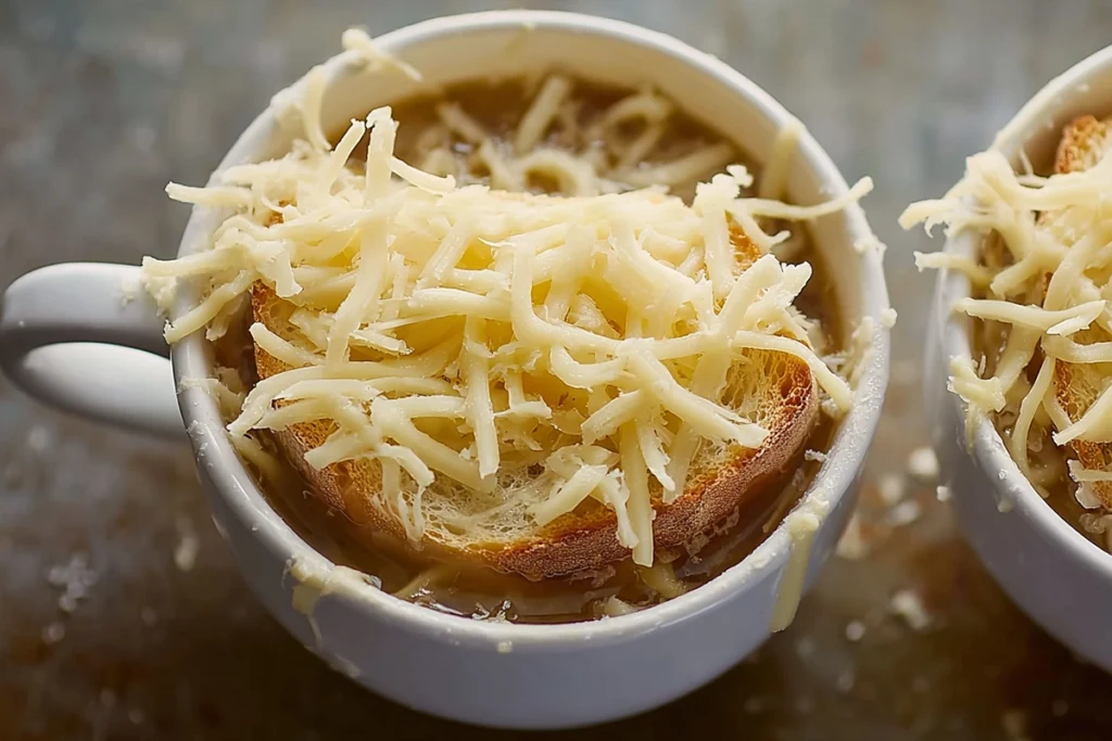 reparing the gratin topping for Slow Cooker French Onion Soup