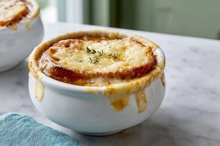 Hero image of Slow Cooker French Onion Soup with melted Gruyère cheese