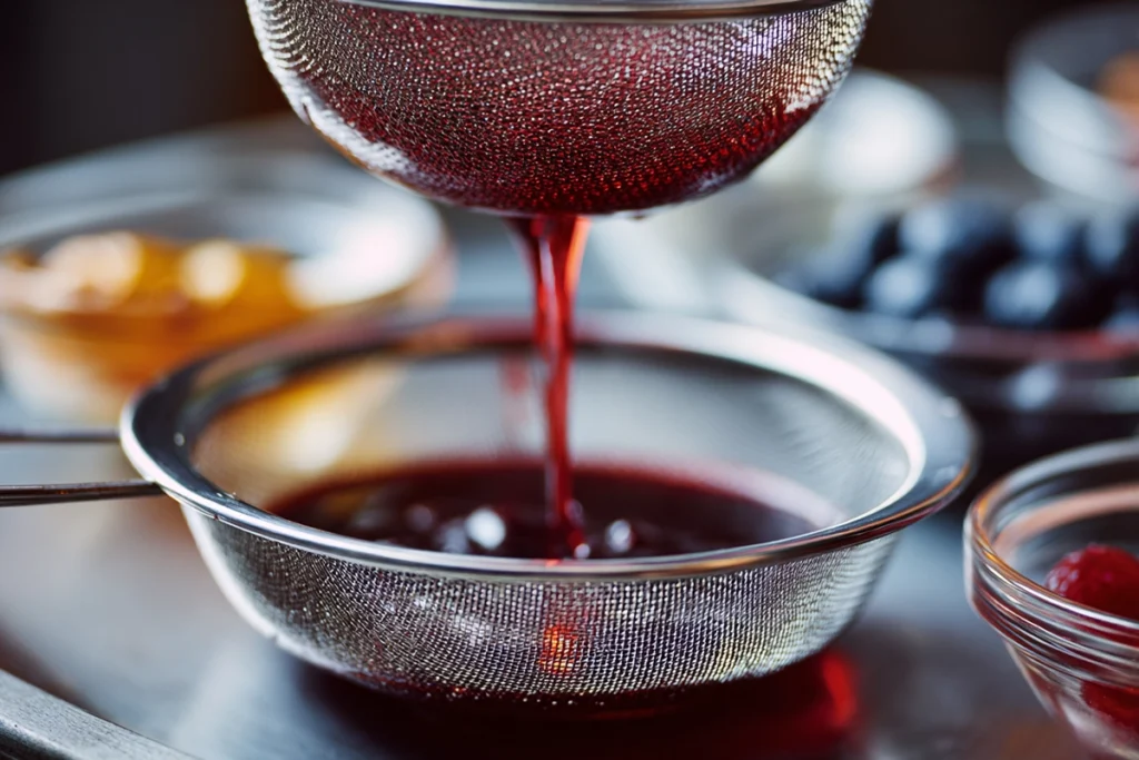 Simmering Homemade Dr. Pepper syrup with spices and cherries