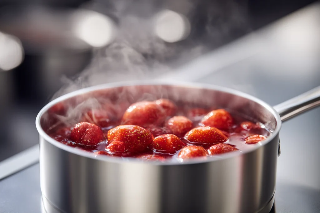 Simmering strawberry base for Starbucks Strawberry Acai Refresher Copycat recipe