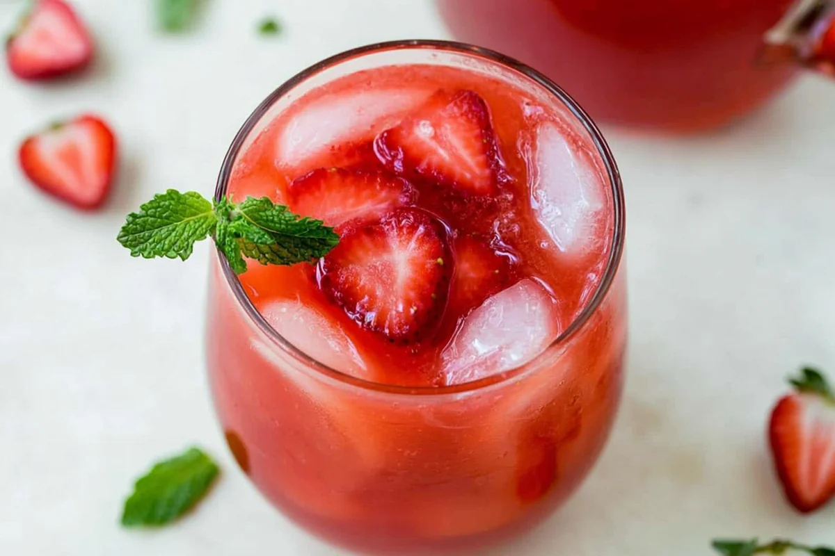 Strawberry Iced Tea with Fresh Berry Purée and Lemon 1 Mohamed Ayad's Strawberry Iced Tea Recipe with fresh strawberries, lemon, mint, and ice