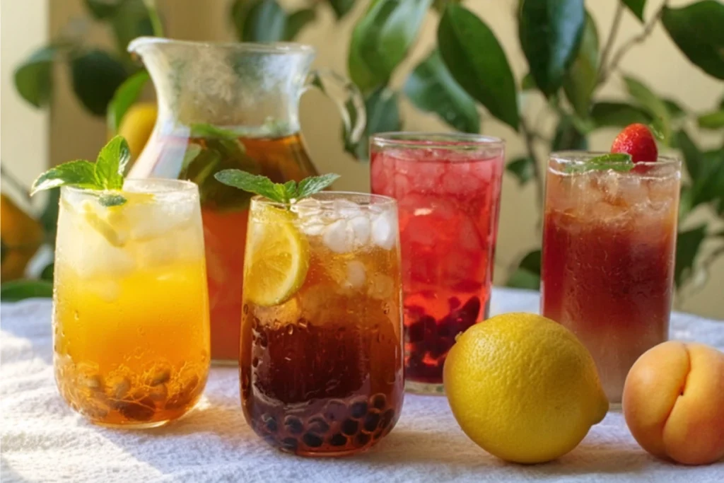 variations of strawberry iced tea including green tea and herbal versions