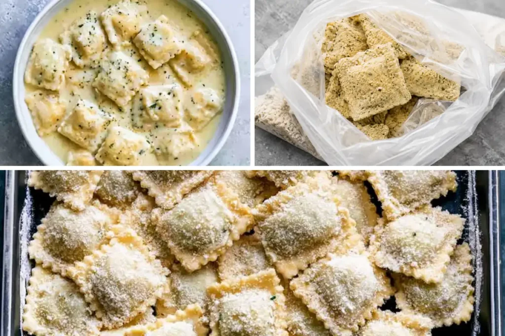 Toasted Ravioli: A Crispy St. Louis-Style Appetizer 3 Frozen toasted ravioli coated in egg wash and Parmesan breadcrumbs before frying