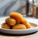 photorealistic tulumba dessert on plate in modern kitchen