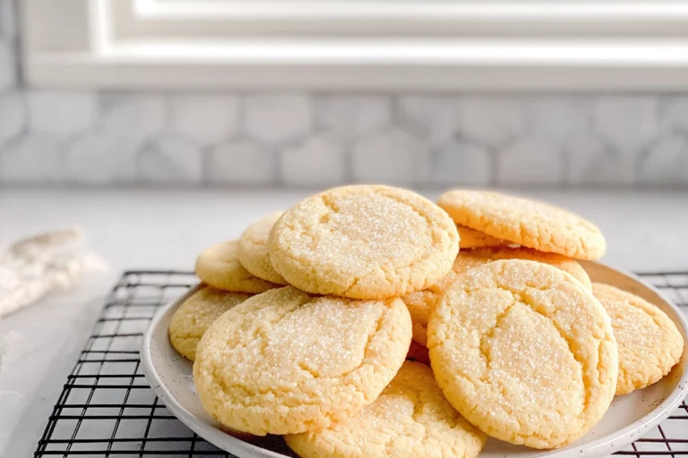 freshly baked vanilla sugar cookies on a modern kitchen counter with natural daylight
