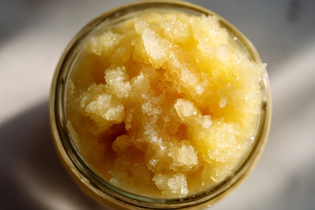 vegan-friendly pineapple layer for Pineapple Strawberry Swirled Slushies with icy close-up texture