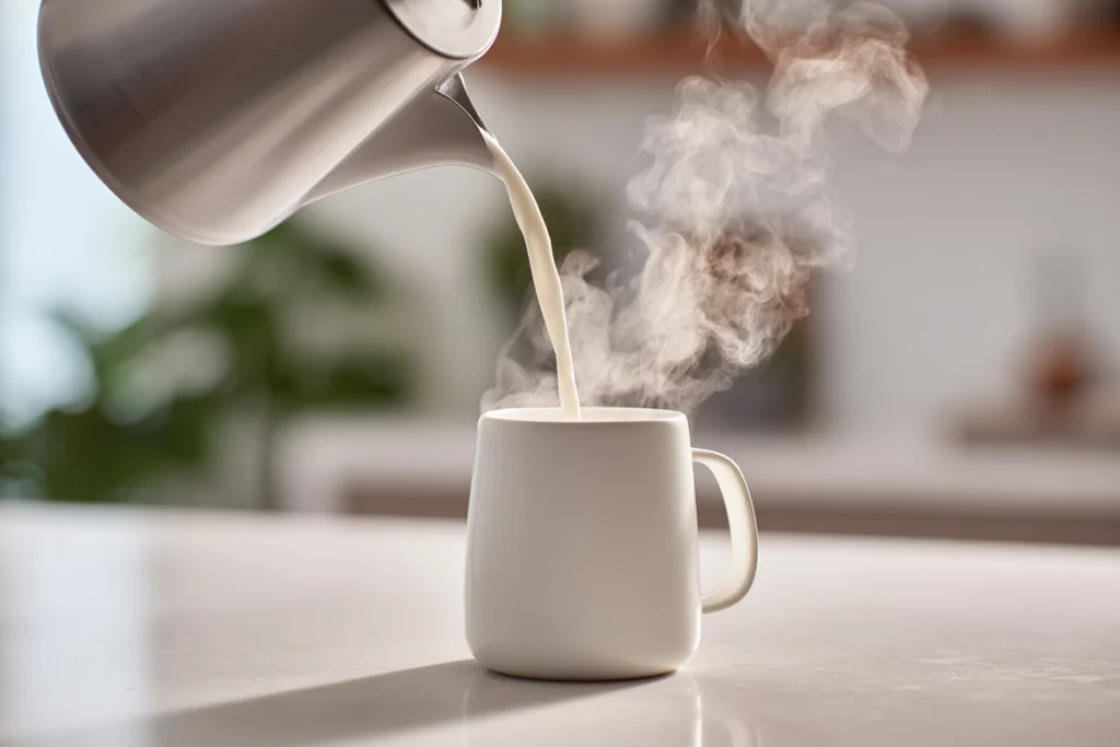 whipped hot chocolate served with marshmallows and chocolate shavings in modern kitchen
