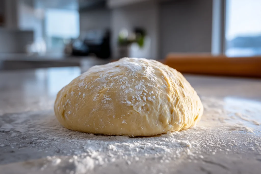 Close-up texture shot of yeast risen dessert dough after kneading