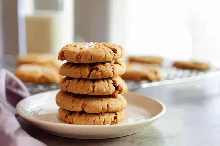 hero shot of 4 ingredient peanut butter cookies on modern kitchen counter