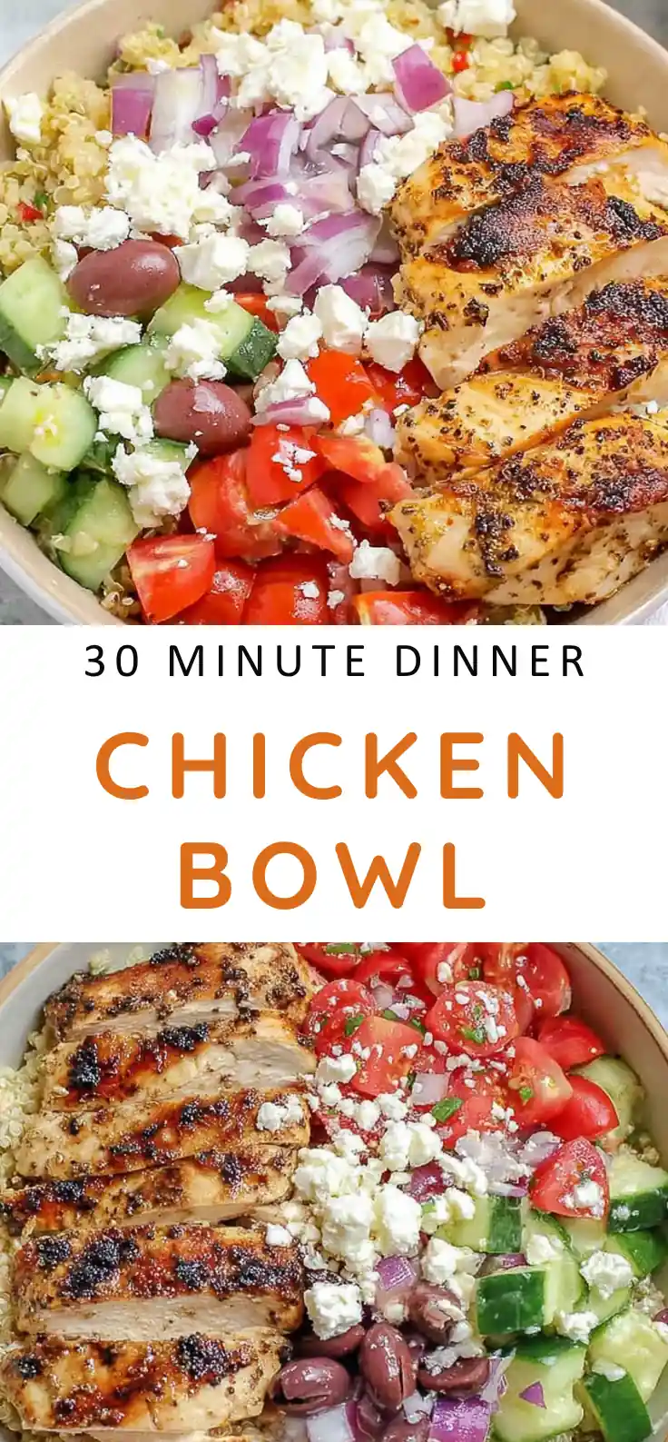 Greek Chicken Bowl with Lemon Oregano Chicken and Quinoa 11 Greek Chicken Bowl recipe with grilled chicken quinoa feta olives and fresh vegetables