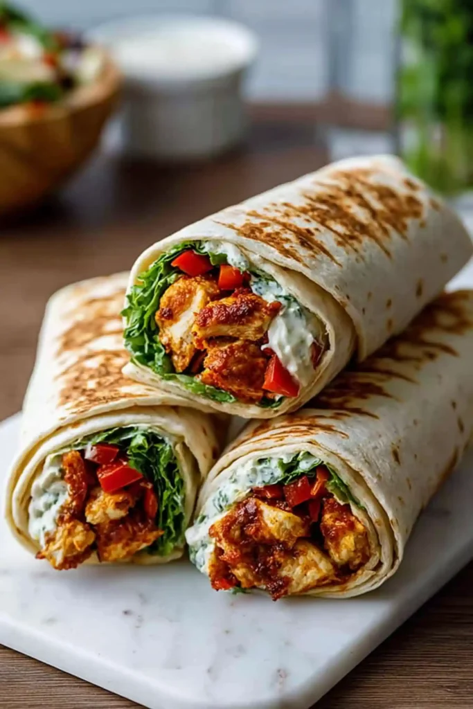 Air Fryer Chicken Mozzarella Wraps (Crispy, Easy Weeknight Dinner) 2 Air Fryer Chicken Mozzarella Wraps with seasoned chicken, melted cheese, and spinach