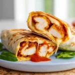 Air Fryer Chicken Mozzarella Wraps sliced open with melted cheese