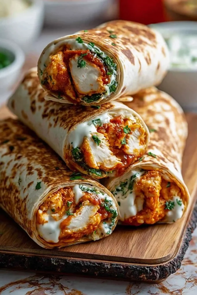 Air Fryer Chicken Mozzarella Wraps (Crispy, Easy Weeknight Dinner) 3 Crispy Air Fryer Chicken Mozzarella Wraps sliced and served with ranch dressing