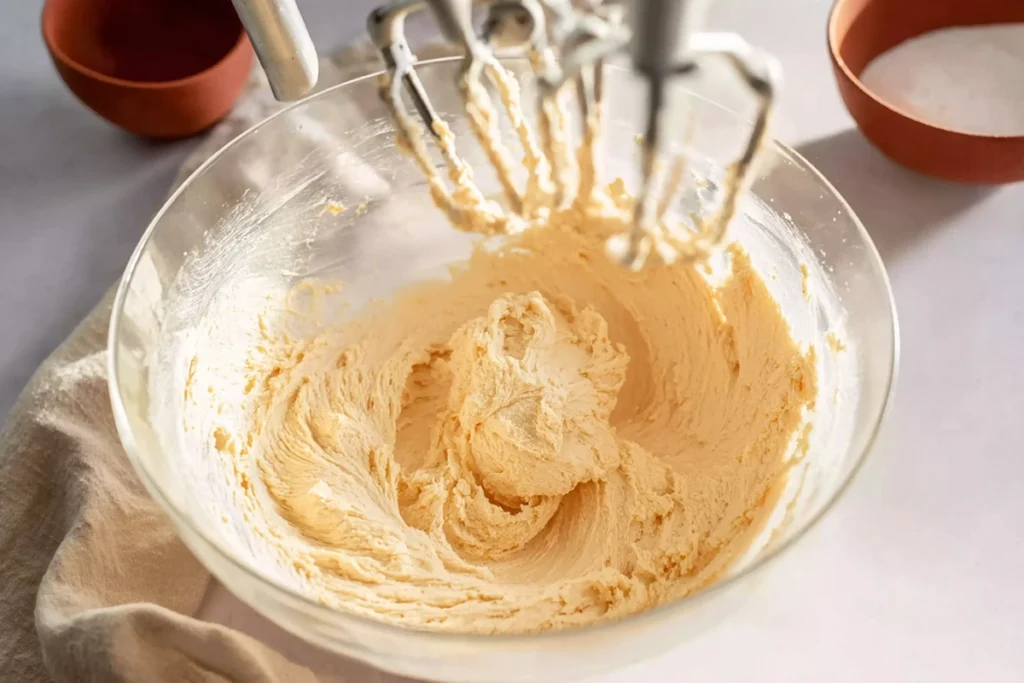 mixing dough for apple cider buttons during creaming stage
