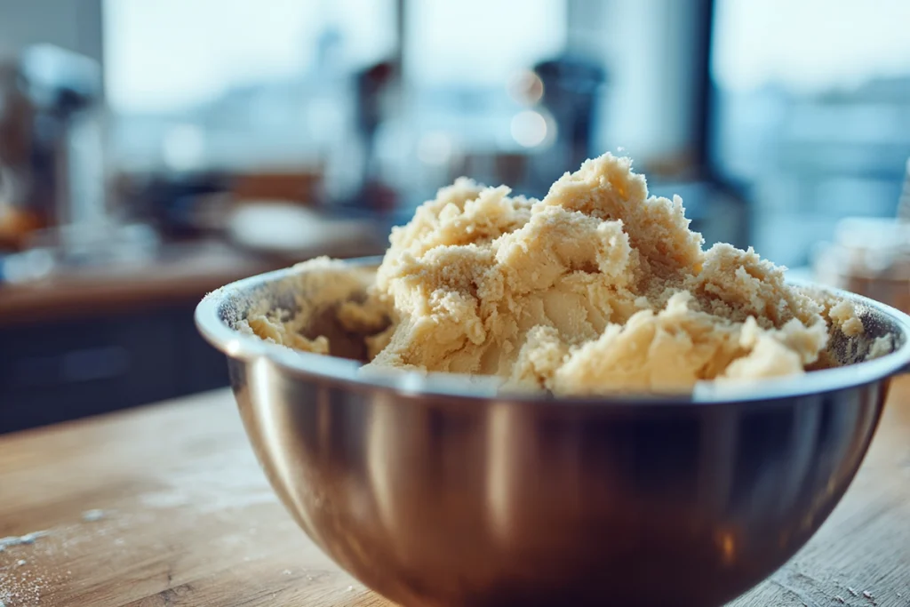 Butter and sugars being creamed for the best chocolate chip cookies