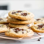 Hero shot of the best chocolate chip cookies with melted chocolate and golden edges