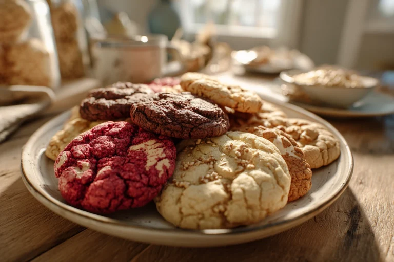A cozy kitchen table spread featuring a variety of best cookie recipes, including soft cookies, chocolate cookies, and cookie bars.
