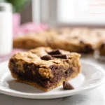 photorealistic brookies dessert bar with fudgy brownie base and chocolate chip cookie top